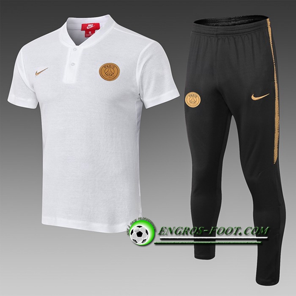 Engros-foot: Ensemble Polo PSG + Pantalon Blanc 2019 2020 Thailande