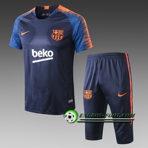 Engros-foot: Ensemble PRé MATCH Training FC Barcelone + Pantalon 3/4 Orange/Bleu Fonce 2019 2020 Thailande