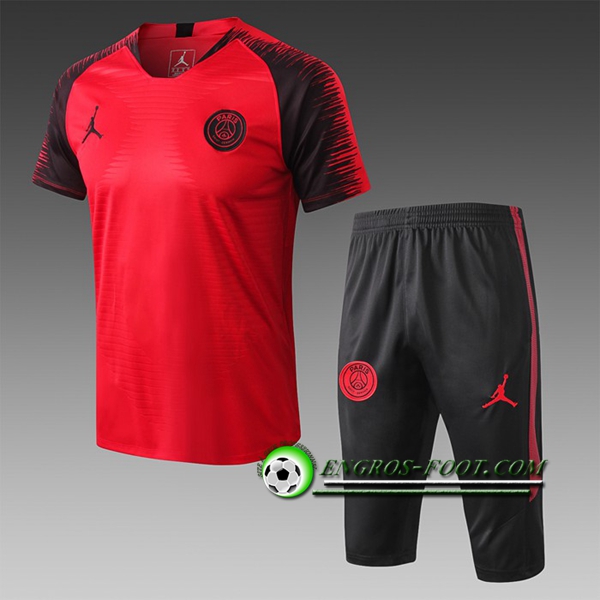 Engros-foot: Ensemble PRé MATCH Training PSG Jordan + Pantalon 3/4 Rouge/Noir 2019 2020 Thailande