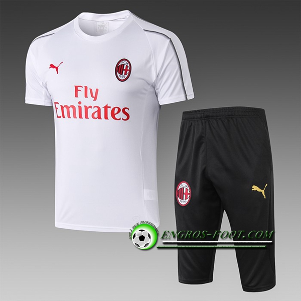 Engros-foot: Ensemble PRé MATCH Training Milan AC + Pantalon 3/4 Blanc 2019 2020 Thailande