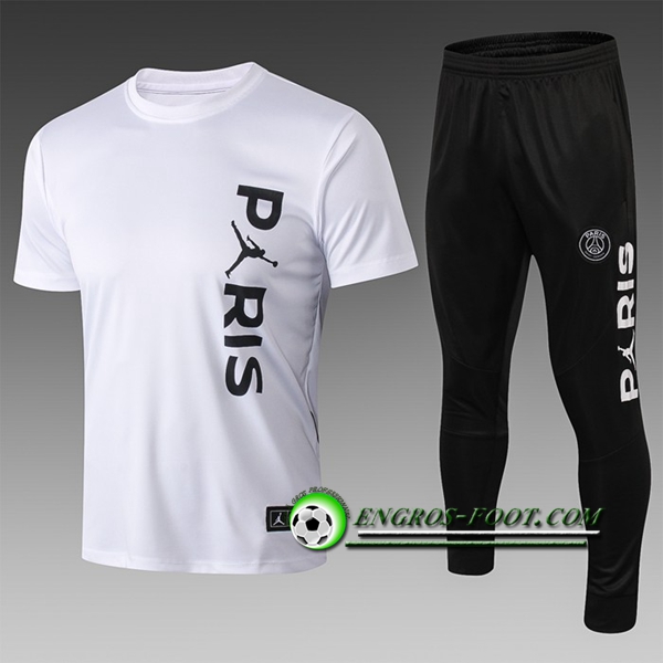 Engros-foot: Ensemble PRé MATCH Training Paris PSG Jordan + Pantalon 3/4 Blanc 2019 2020 Thailande