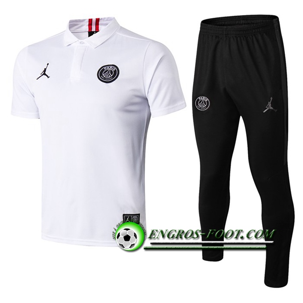 Engros-foot: Ensemble Polo Paris PSG Jordan + Pantalon Blanc 2019 2020 Thailande