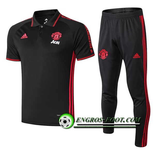 Engros-foot: Ensemble Polo Manchester United + Pantalon Noir 2019 2020 Thailande