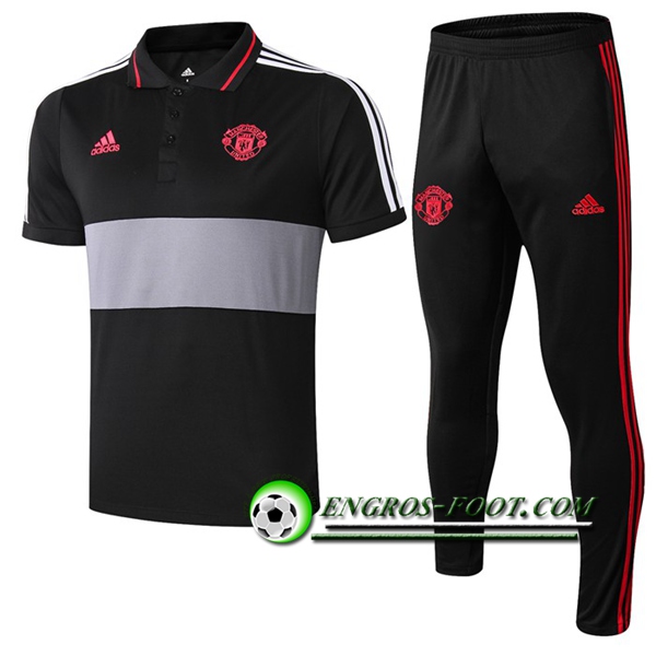 Engros-foot: Ensemble Polo Manchester United + Pantalon Noir/Gris 2019 2020 Thailande