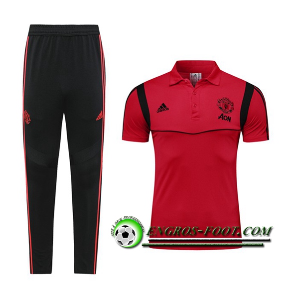 Engros-foot: Ensemble Polo Manchester United + Pantalon Rouge/Noir 2019 2020 Thailande