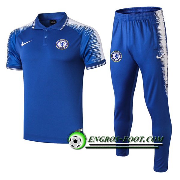 Engros-foot: Ensemble Polo FC Chelsea + Pantalon Bleu/Blanc 2019 2020 Thailande