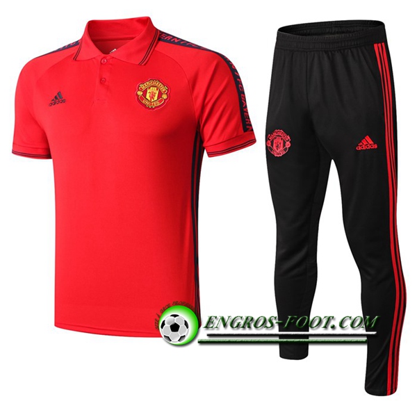 Engros-foot: Ensemble Polo Manchester United + Pantalon Rouge/Noir 2019 2020 Thailande