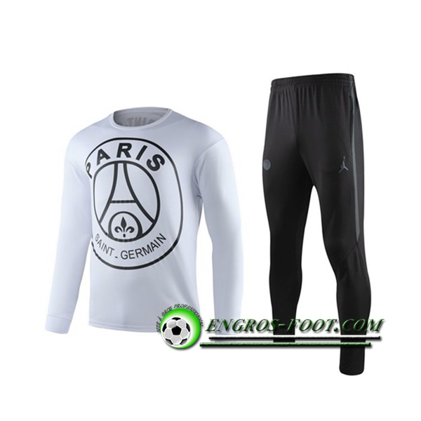 Engros-foot: Ensemble Training T-Shirts PSG + Pantalon Blanc Manche longue 2019 2020 Thailande