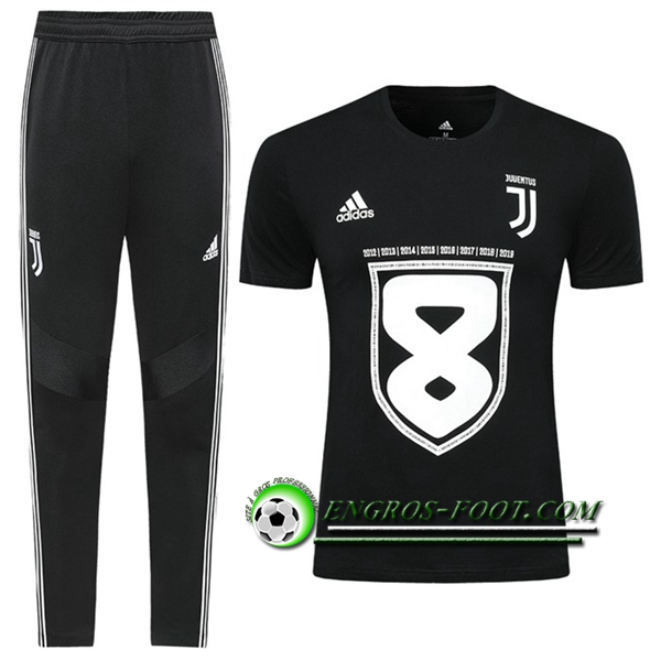 Engros-foot: Ensemble Training T-Shirts Juventus + Pantalon Noir/Blanc 2019 2020 Thailande