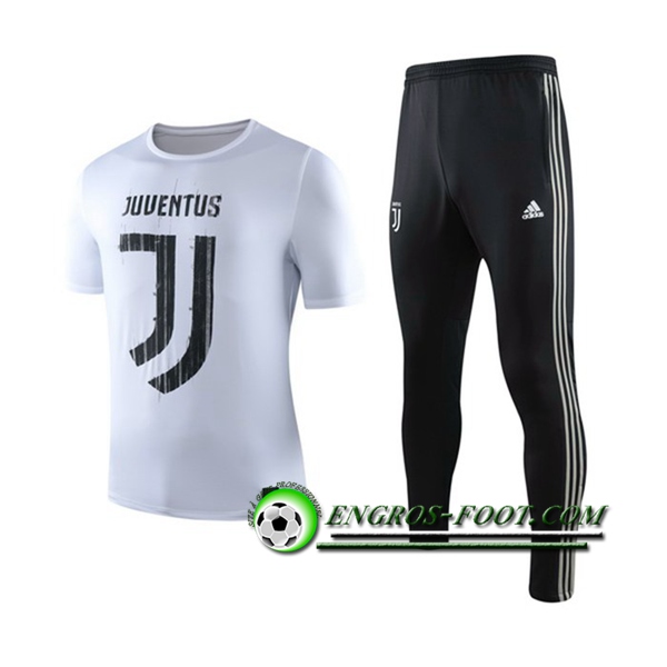 Engros-foot: Ensemble Training T-Shirts Juventus + Pantalon Blanc/Noir 2019 2020 Thailande