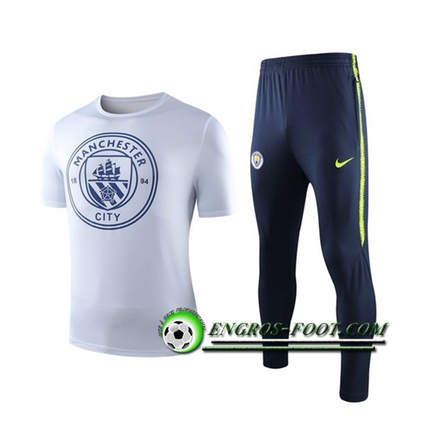 Engros-foot: Ensemble Training T-Shirts Manchester City + Pantalon Blanc 2019 2020 Thailande