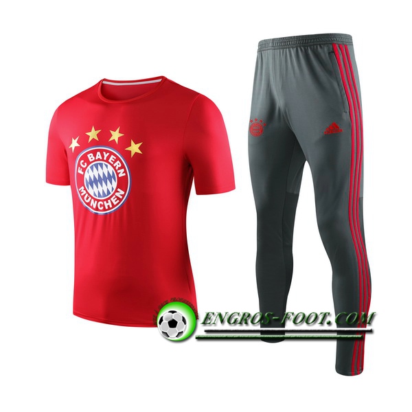 Engros-foot: Ensemble Training T-Shirts Bayern Munich + Pantalon Rouge 2019 2020 Thailande