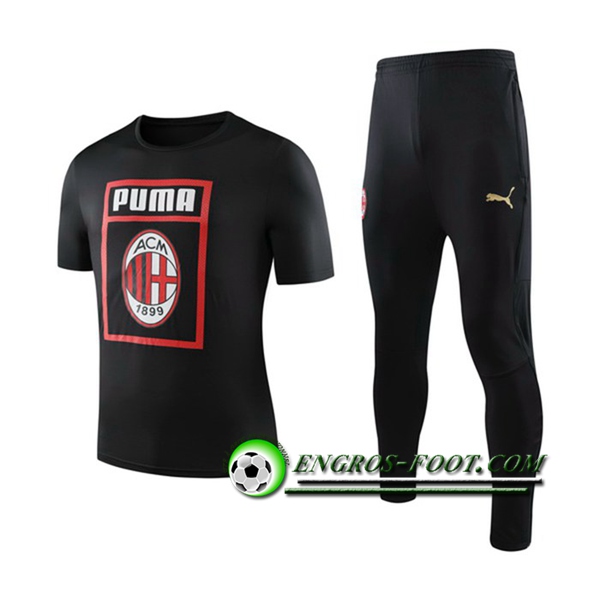 Engros-foot: Ensemble Training T-Shirts Milan AC + Pantalon Noir 2019 2020 Thailande