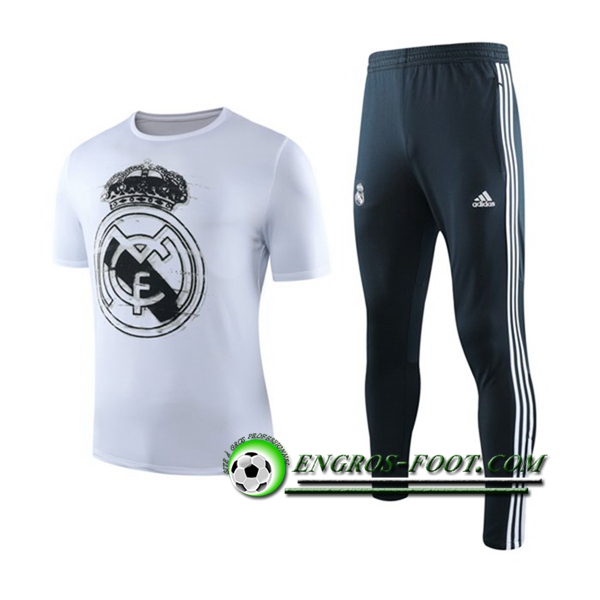 Engros-foot: Ensemble Training T-Shirts Real Madrid + Pantalon Blanc 2019 2020 Thailande