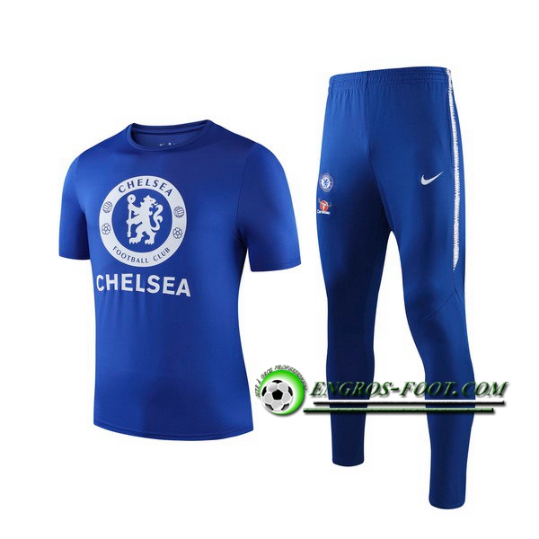 Engros-foot: Ensemble Training T-Shirts FC Chelsea + Pantalon Blue 2019 2020 Thailande