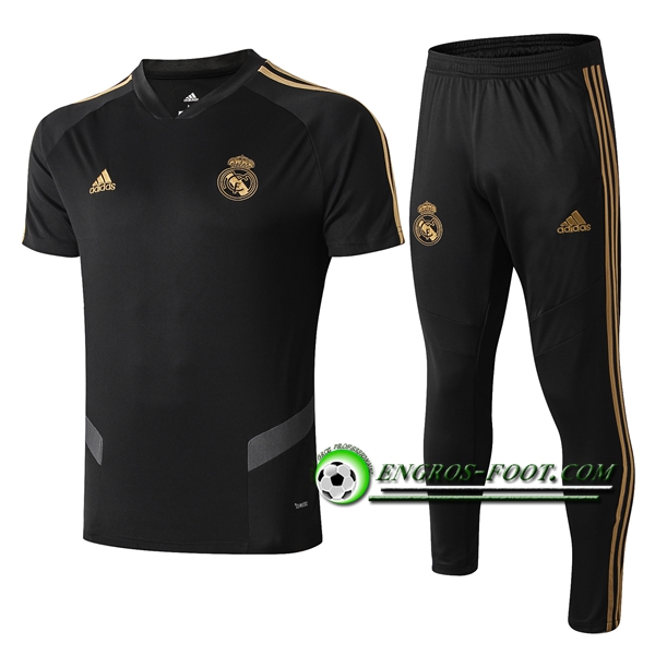 Engros-foot: Ensemble Training T-Shirts Real Madrid + Pantalon Noir/Gris 2019 2020 Thailande