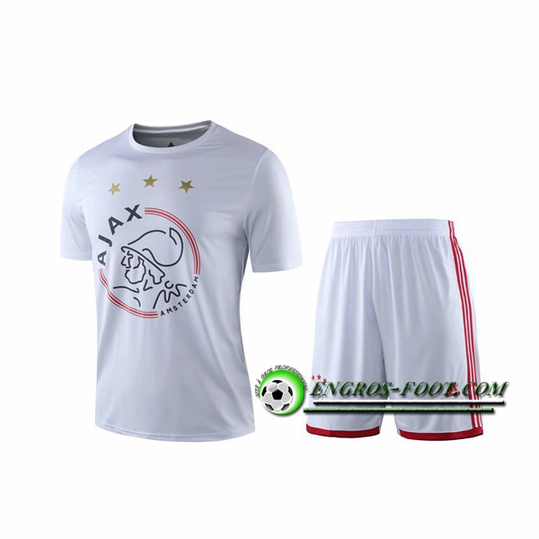 Engros-foot: Ensemble Training T-Shirts AFC Ajax + Shorts Blanc 2019 2020 Thailande