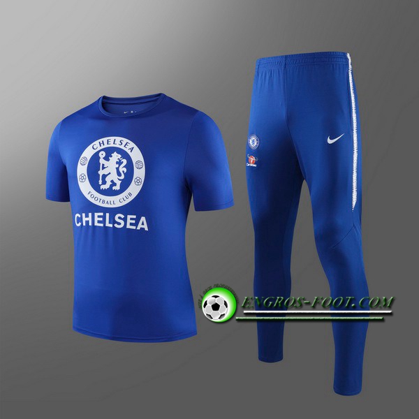 Engros-foot: Ensemble Training T-Shirts FC Chelsea Enfants + Pantalon Blue 2019 2020 Thailande