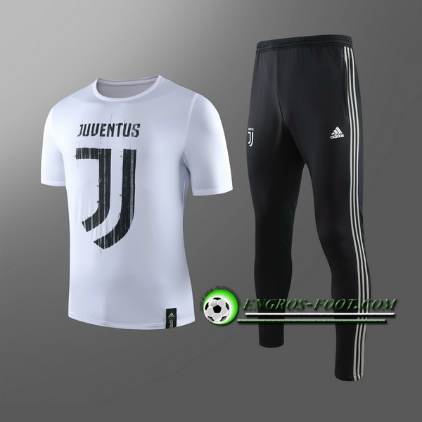 Engros-foot: Ensemble Training T-Shirts Juventus Enfants + Pantalon Noir/Blanc 2019 2020 Thailande