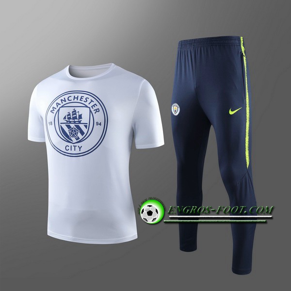 Engros-foot: Ensemble Training T-Shirts Manchester City Enfants + Pantalon Blanc 2019 2020 Thailande