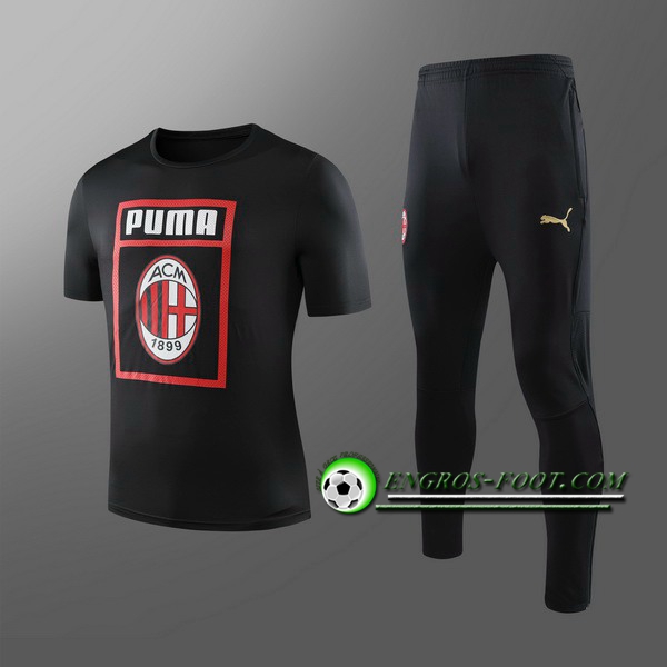 Engros-foot: Ensemble Training T-Shirts Milan AC Enfants + Pantalon Noir 2019 2020 Thailande