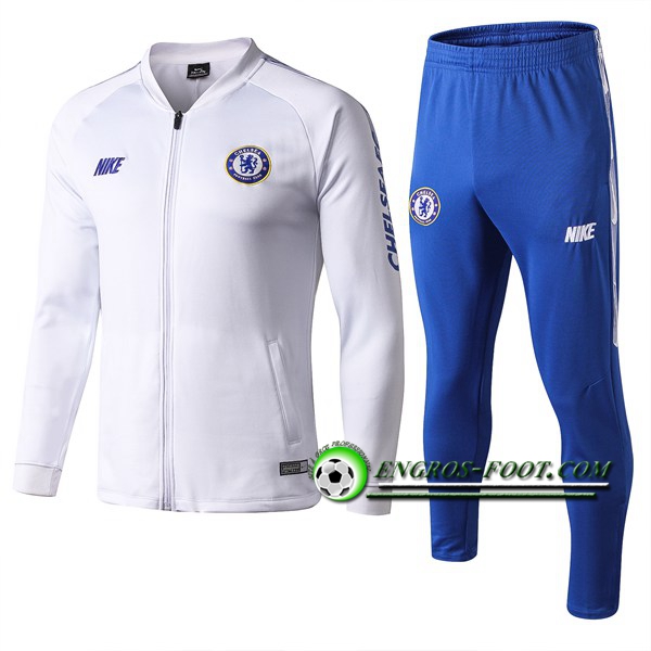 Engros-foot: Ensemble Survetement Foot - Veste FC Chelsea Blanc 2019 2020 Thailande