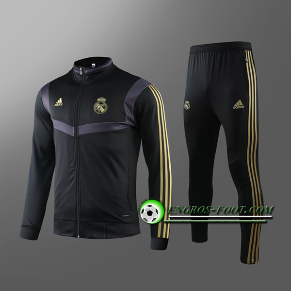 Engros-foot: Ensemble Survetement Foot - Veste Real Madrid Noir/Jaune 2019 2020 Thailande