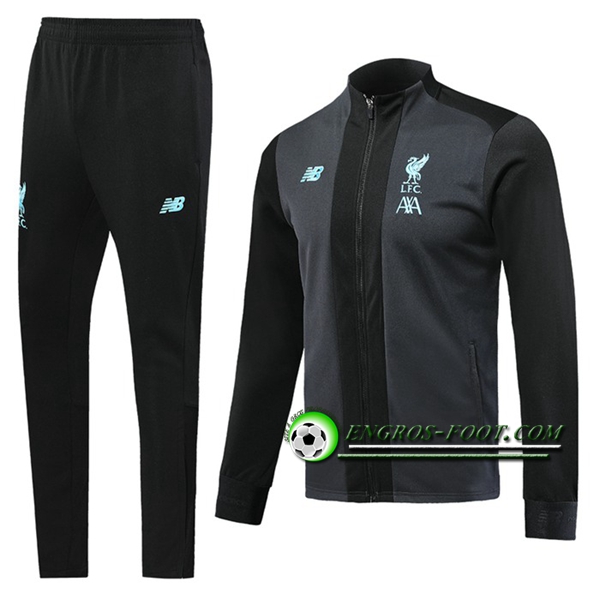 Engros-foot: Ensemble Survetement Foot - Veste Liverpool Noir/Gris 2019 2020 Thailande