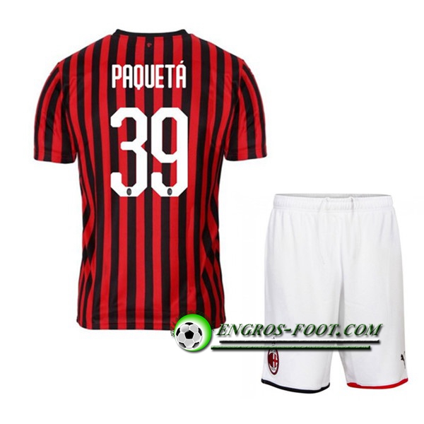 Engros-foot: Ensemble Maillot Foot Milan AC (PAOUETA 39) Enfant Domicile 2019 2020 Thailande