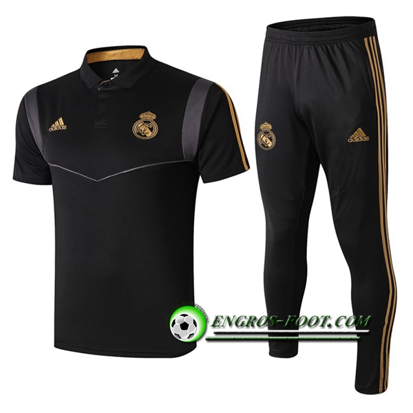 Engros-foot: Ensemble Polo Real Madrid + Pantalon Noir/Gris 2019 2020 Thailande