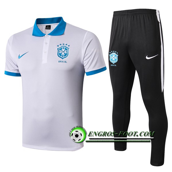 Engros-foot: Ensemble Polo Bresil + Pantalon Blanc 2019 2020 Thailande