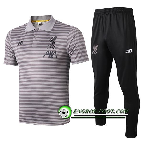 Engros-foot: Ensemble Polo FC Liverpool + Pantalon Gris Stripe 2019 2020 Thailande