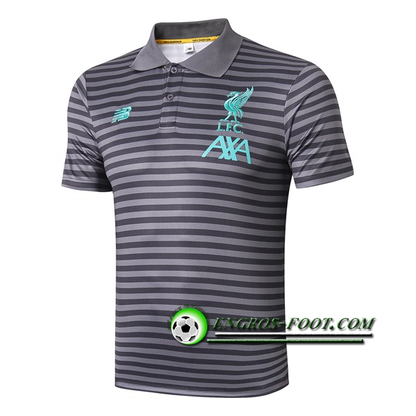 Engros-foot: Polo Foot FC Liverpool Gris Fonce Stripe 2019 2020 Thailande