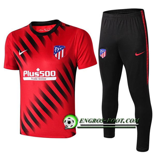 Engros-foot: Ensemble Training T-Shirts Atletico Madrid + Pantalon Rouge/Noir 2019 2020 Thailande