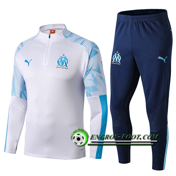 Engros-foot: Ensemble Survetement Foot Marseille OM Blanc/Bleu 2019 2020 Thailande