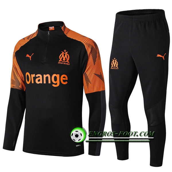 Engros-foot: Ensemble Survetement Foot Marseille OM Noir/Orange 2019 2020 Thailande