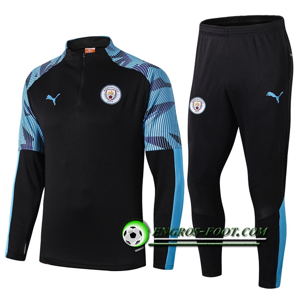 Engros-foot: Ensemble Survetement Foot Manchester City Noir/Bleu 2019 2020 Thailande