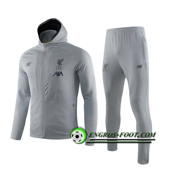 Engros-foot: Veste A Capuche Survetement Foot FC Liverpool Gris 2019 2020 Thailande