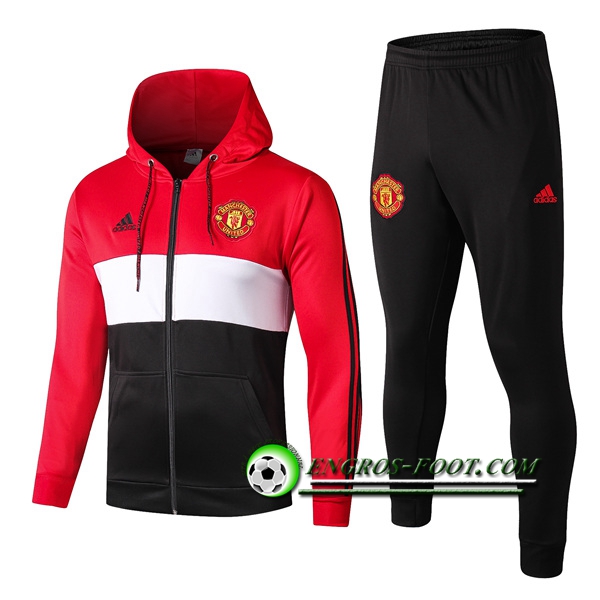 Engros-foot: Veste A Capuche Survetement Foot Manchester United Rouge/Noir 2019 2020 Thailande