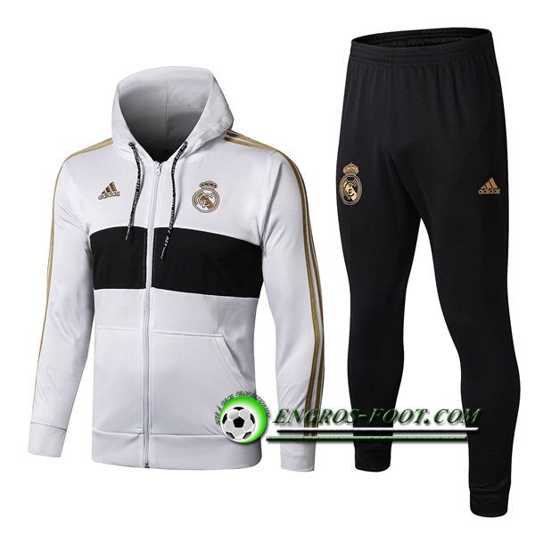 Engros-foot: Veste A Capuche Survetement Foot Real Madrid Blanc 2019 2020 Thailande