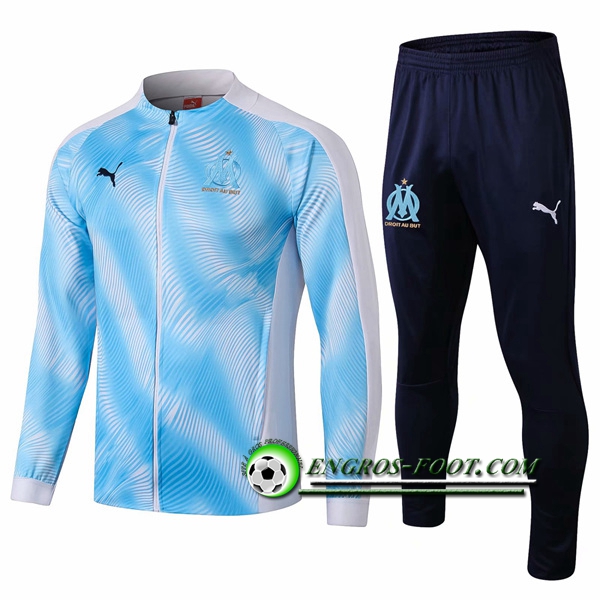 Engros-foot: Ensemble Survetement Foot - Veste Marseille OM Bleu/Blanc 2019 2020 Thailande