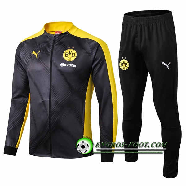 Engros-foot: Ensemble Survetement Foot - Veste Dortmund BVB Gris/Jaune 2019 2020 Thailande