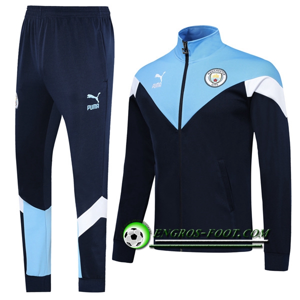 Engros-foot: Ensemble Survetement Foot - Veste Manchester City Noir/Bleu 2019 2020 Thailande