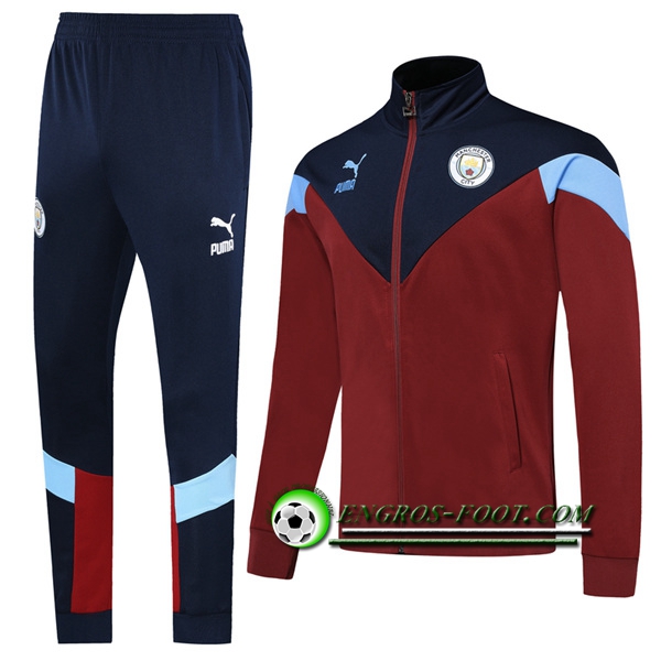 Engros-foot: Ensemble Survetement Foot - Veste Manchester City Rouge/Noir 2019 2020 Thailande