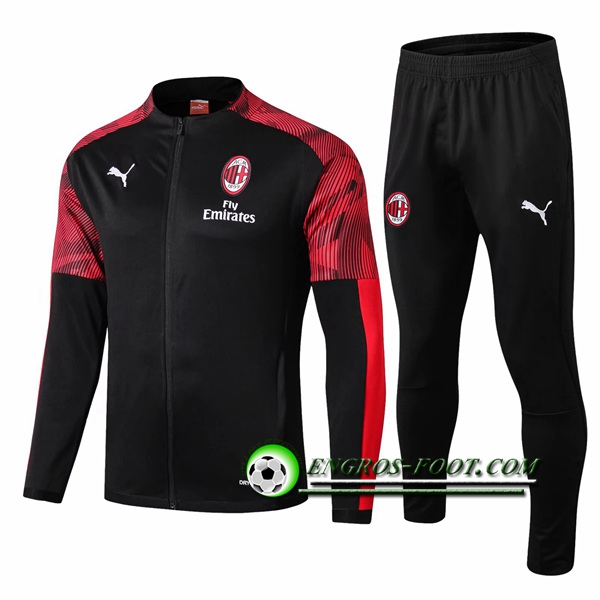 Engros-foot: Ensemble Survetement Foot - Veste Milan AC Noir/Rouge 2019 2020 Thailande