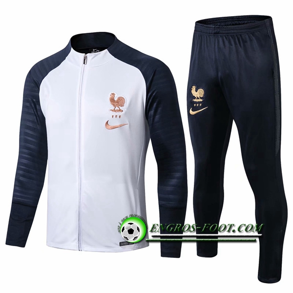 Engros-foot: Ensemble Survetement Foot - Veste France Blanc/Bleu Fonce 2019 2020 Thailande