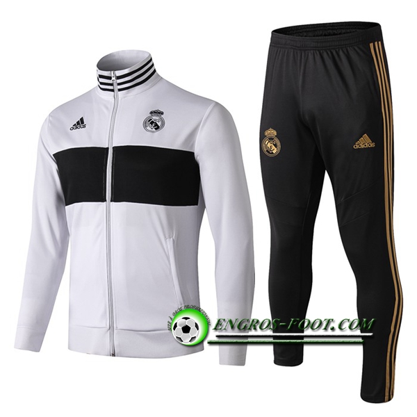 Engros-foot: Ensemble Survetement Foot - Veste Real Madrid Blanc/Noir 2019 2020 Thailande