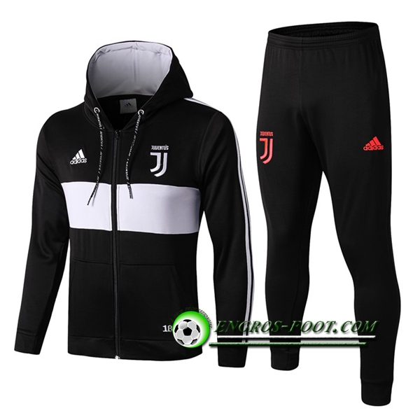 Engros-foot: Veste A Capuche Survetement Foot Juventus Noir/Blanc 2019 2020 Thailande