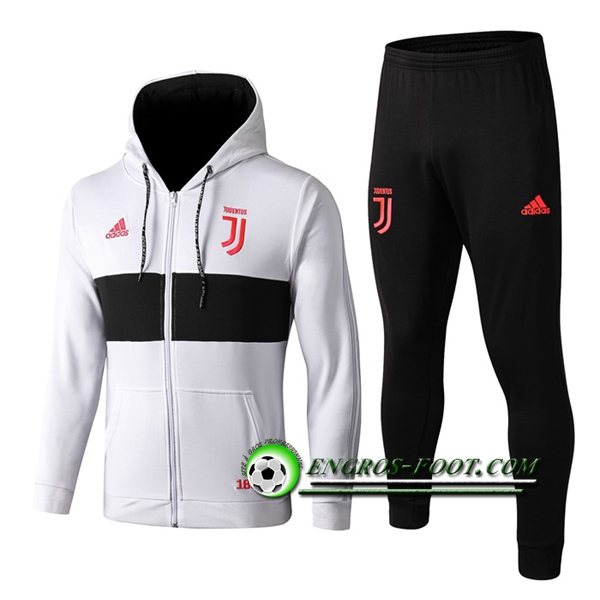 Engros-foot: Veste A Capuche Survetement Foot Juventus Blanc/Noir 2019 2020 Thailande