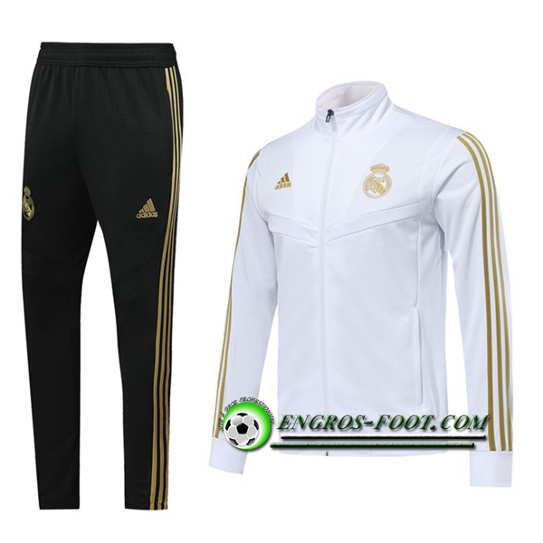 Engros-foot: Ensemble Survetement Foot - Veste Real Madrid Blanc/Jaune 2019 2020 Thailande